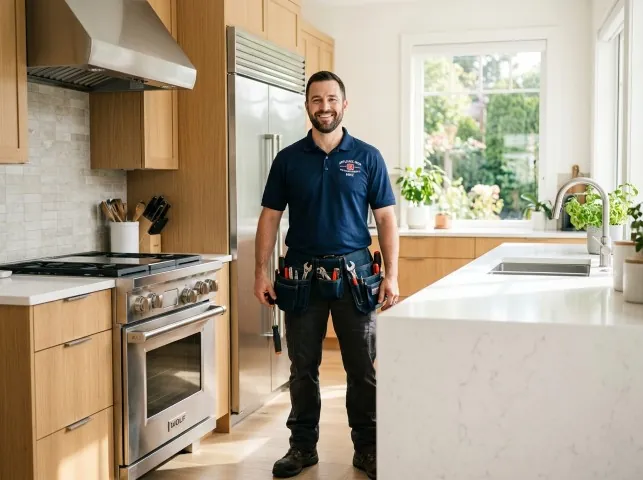 Appliance Repair Hero technician in a Aredale, IA kitchen after an appliance repair